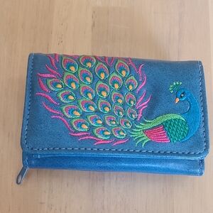 Blue Peacock Embroidered Wallet